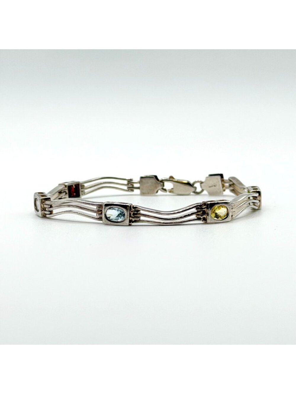Vintage Sterling Silver Bar Link Bracelet With Topaz Peridot Citrine